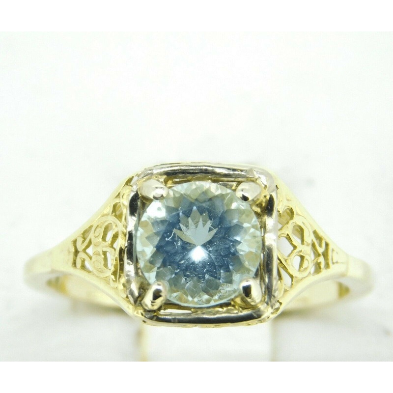 Rare 14k Yellow Gold Filigree Ring w/1.14ct Genuine Natural Aquamarine (#J2542)