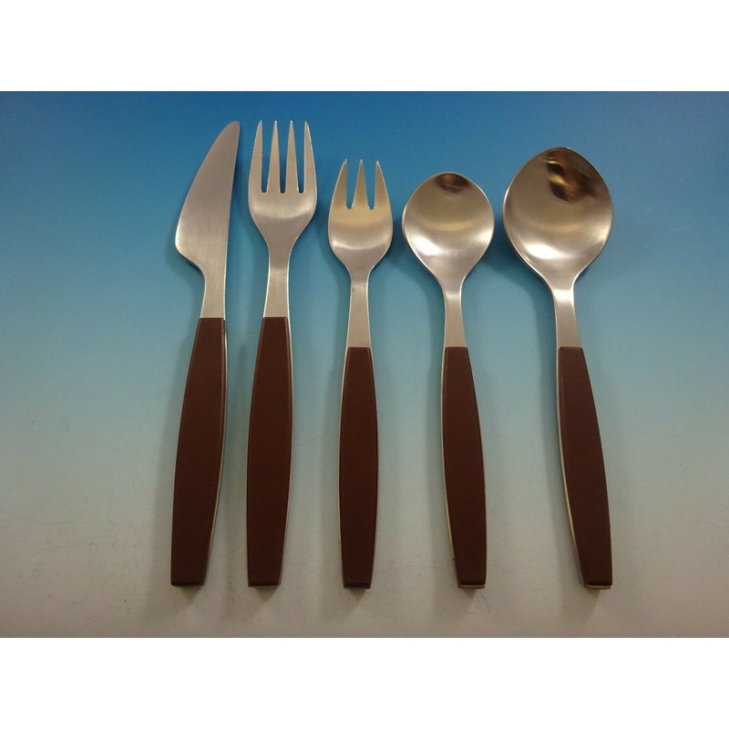 Strata Brown by Georg Jensen Stainless Steel Flatware Set Service Modern 74 Pcs