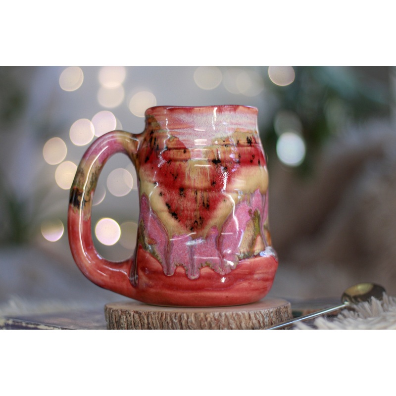14-E Red EXPERIMENT Textured Divot Mug, 16 oz.