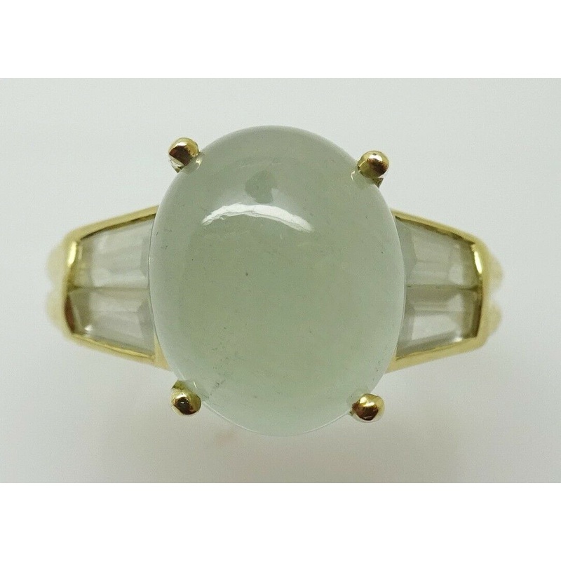 14k 5ct Oval Genuine Natural Chalcedony Ring with Side Chalcedony (#J3479)