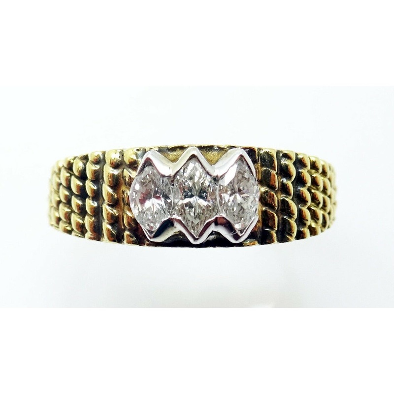 14K Gold Genuine Natural Diamond Ring with .40 Carat Marquise Diamonds (#J742)