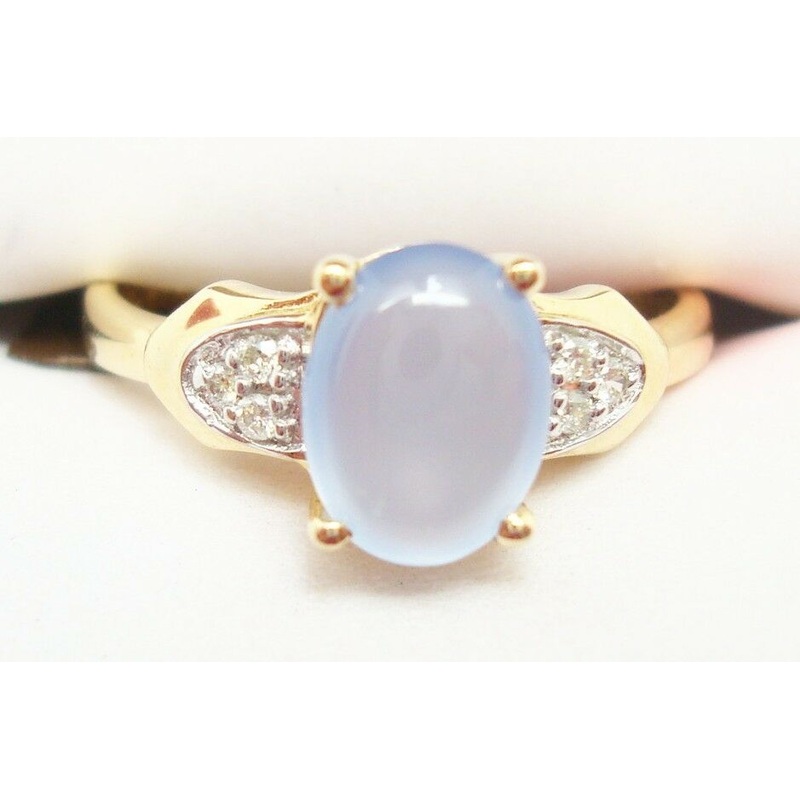 14K Gold Oval Genuine Natural Chalcedony Ring with Diamonds (#J2644)