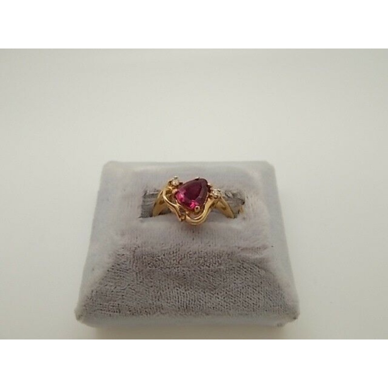 14K Gold Raspberry Pear Shaped Genuine Natural Tourmaline Ring (#J215)