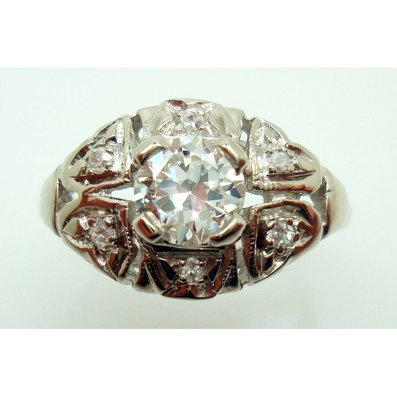 14K Gold Round .55ct Genuine Natural Diamond Ring with Small Diamonds (#J2867)
