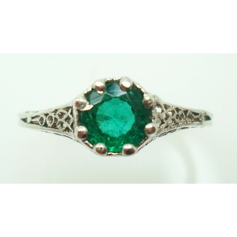 18K Gold .48ct Genuine Natural Emerald Filigree Ring (#J901)