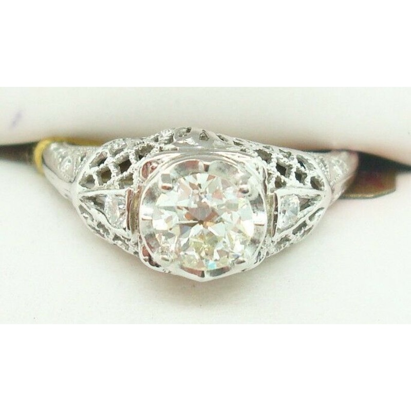 18K Gold European Cut .56ct Genuine Natural Diamond Filigree Ring (#C2360)