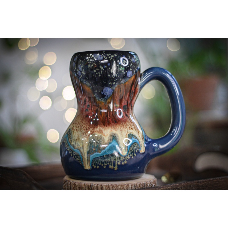 37-B Starry Night Variation Acorn Gourd Mug, 22 oz.