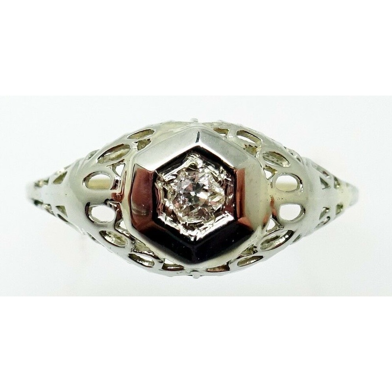 Filigree / Art Deco 14k Gold .05ct Genuine Natural Diamond Ring (#J3294)