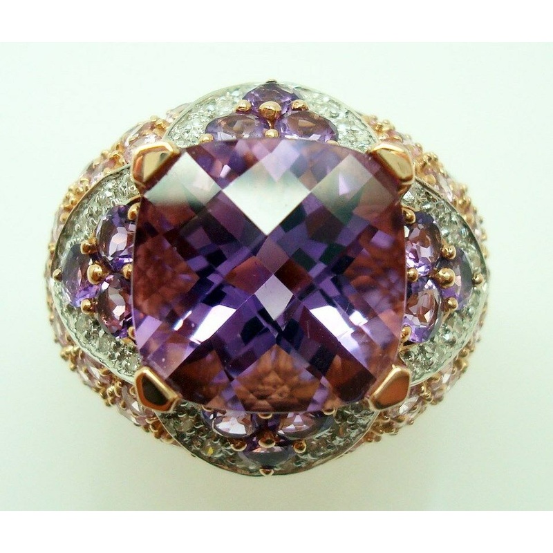 Laura Ramsey Genuine Natural Amethyst and Pink Sapphire Ring Fine Jewelry #C608