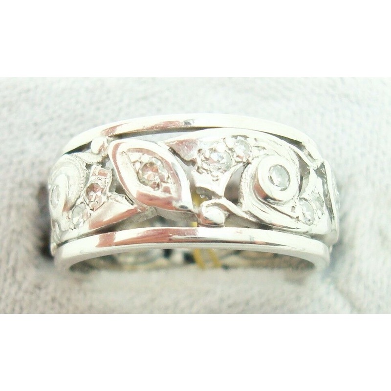 Pierced Art Deco Platinum Genuine Natural Diamond Band Ring (#J2385)