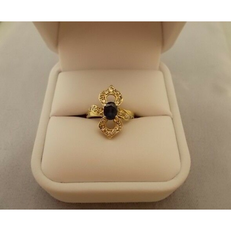 Radiant 14k Gold Oval Genuine Natural Sapphire Ring with Diamonds (#J543)