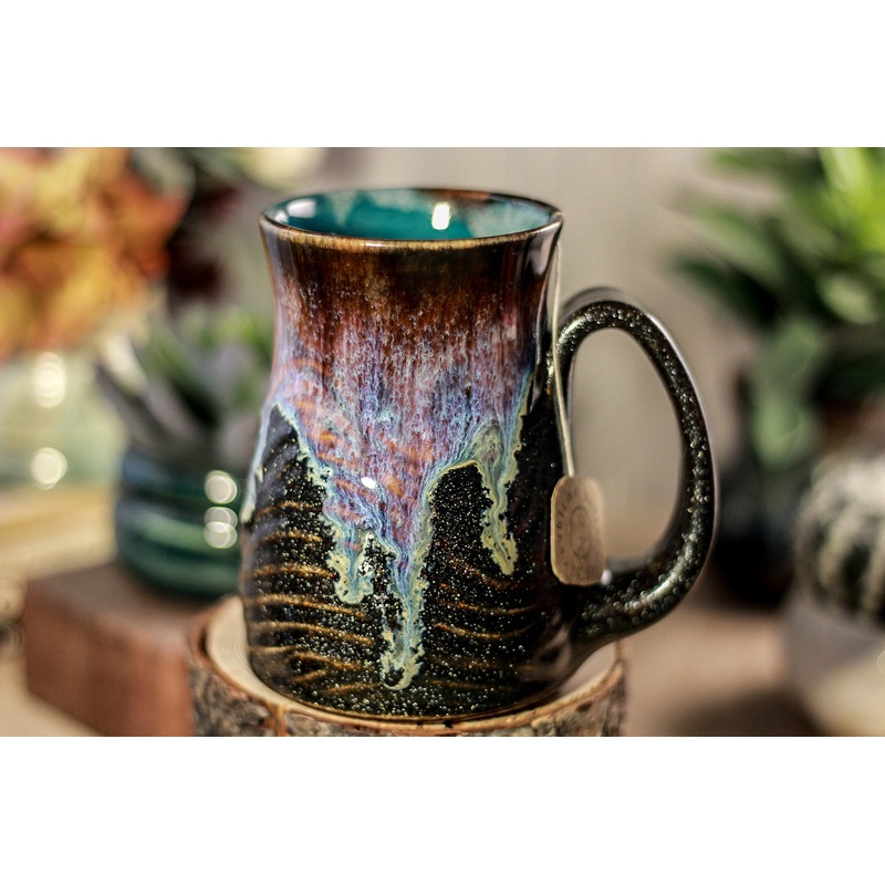06-D Electric Wave Barely Flared Notched Textured Mug, 14 oz