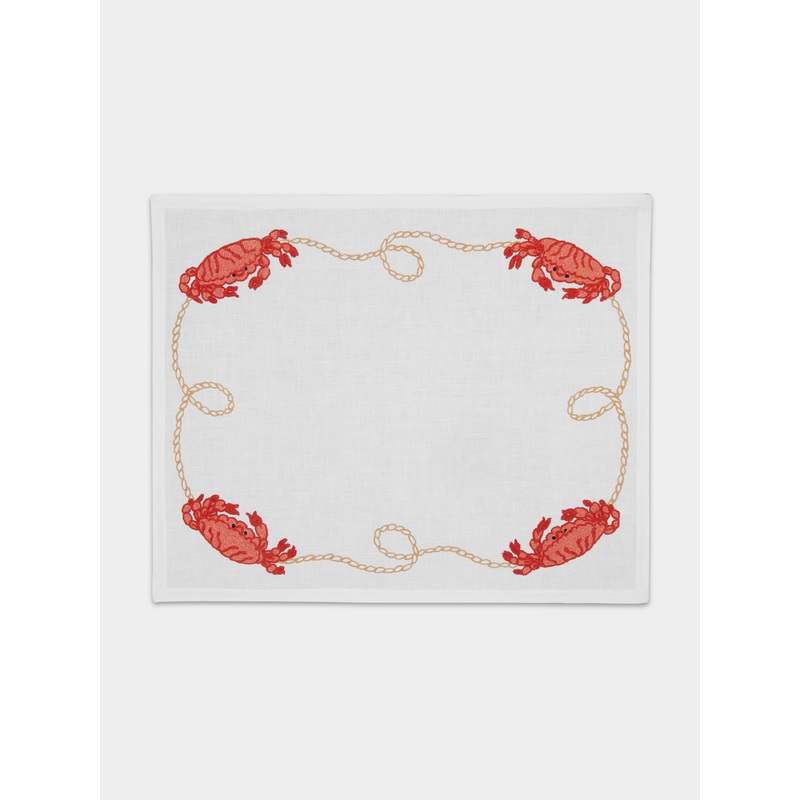 Crabs with Rope Hand-Embroidered Linen Placemats (Set of 4)