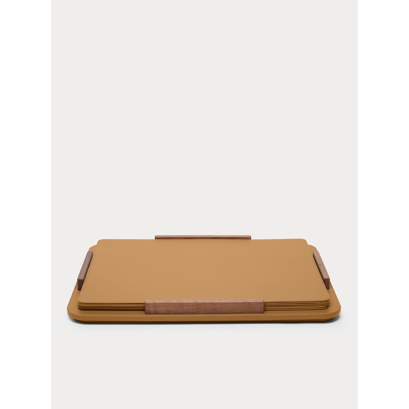 Leather and Walnut Placemats with Holder (Set of 6)