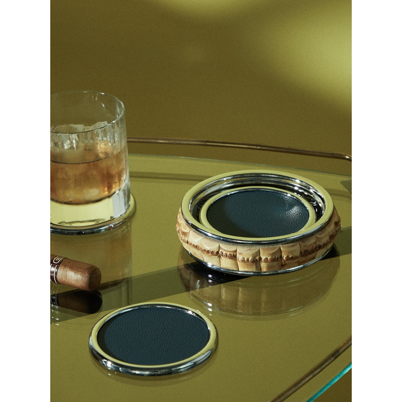 Leather Coasters with Bamboo Holder (Set of 6)