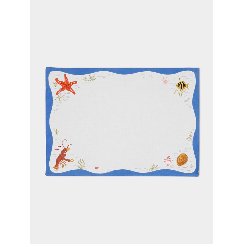 Sea Life Hand-Embroidered Linen Placemats (Set of 6)