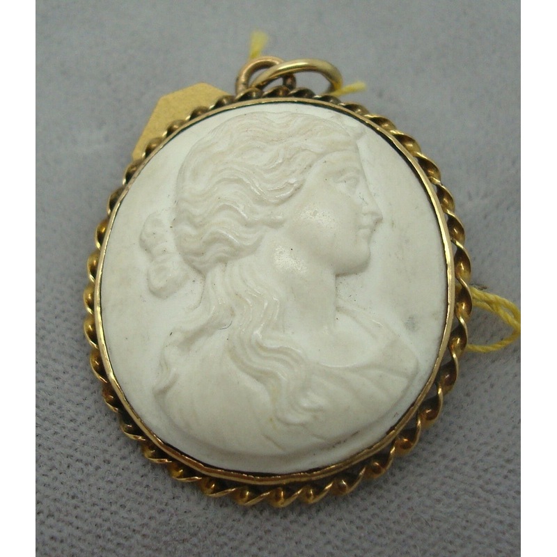 10K Gold Genuine Natural Lava Cameo Pin (#J1036)