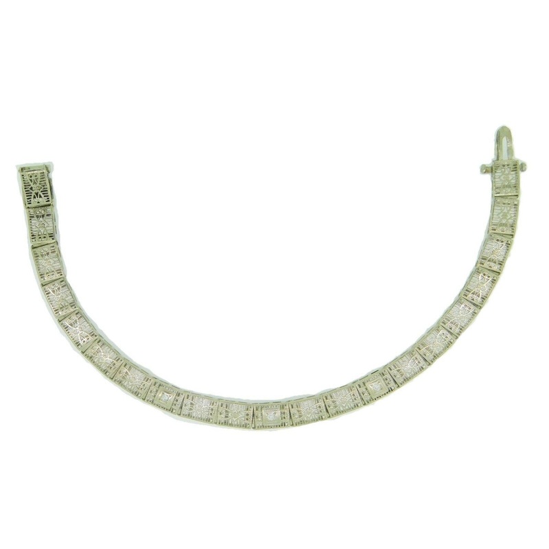 10k White Gold Filigree Bracelet .10ct TW Genuine Natural Diamonds (#J4167)