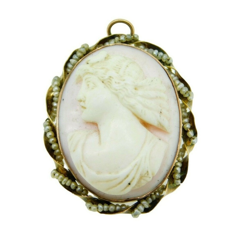 10k Yellow Gold Angel Skin Conch Shell Cameo Pin Pendant (#J337)