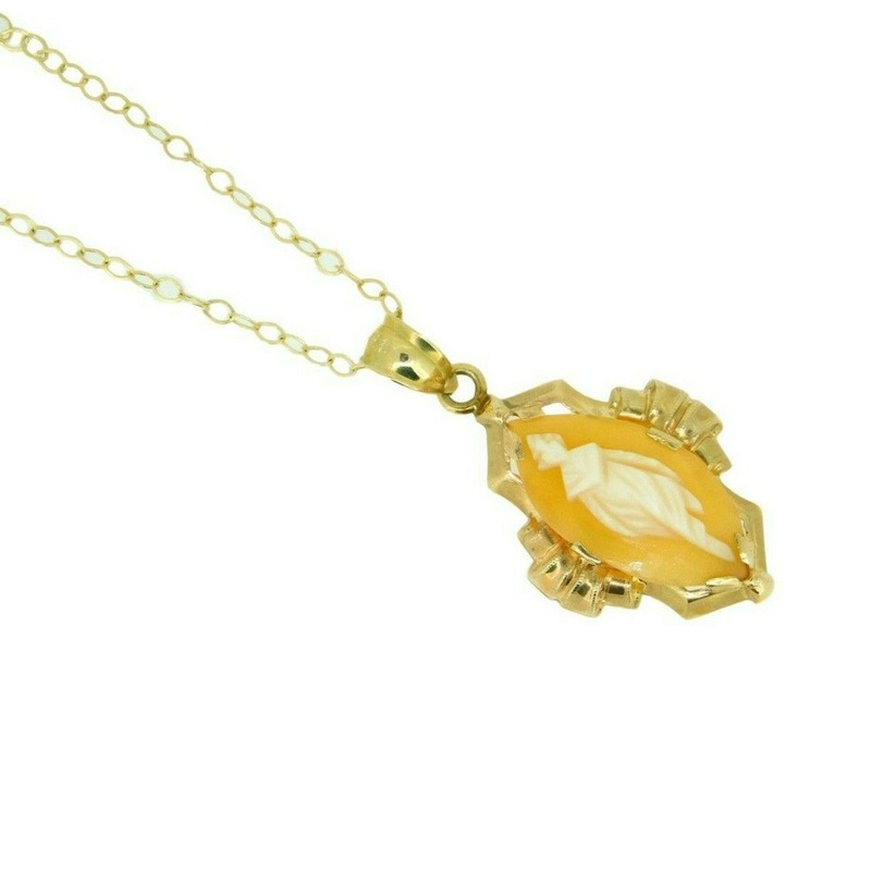 10k Yellow Gold Genuine Natural Shell Cameo Pendant Full Figural (#J1513)