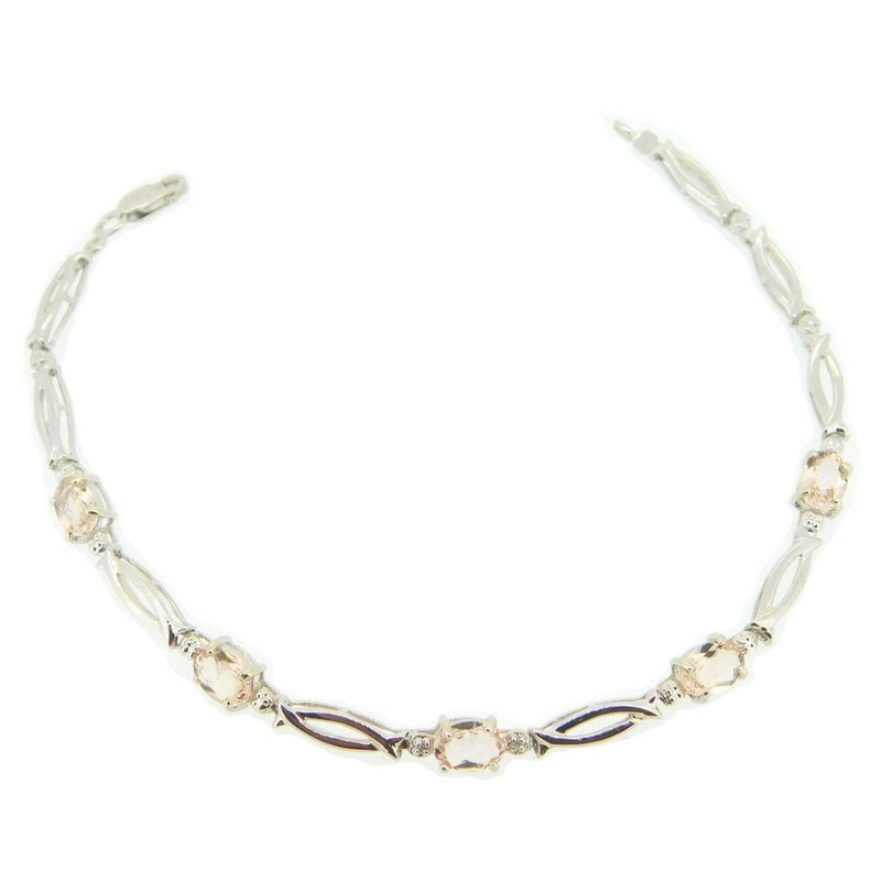 14k Gold 1.97ct Oval Genuine Natural Morganite Bracelet with Diamonds (#J4072)