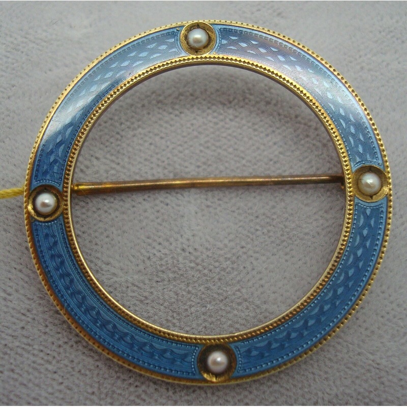 14K Gold and Blue Enamel Circle Pin (#J1652)