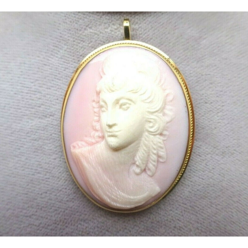 14k Gold Genuine Natural Angel Skin / Conch Shell Cameo Pin / Pendant (#J3817)