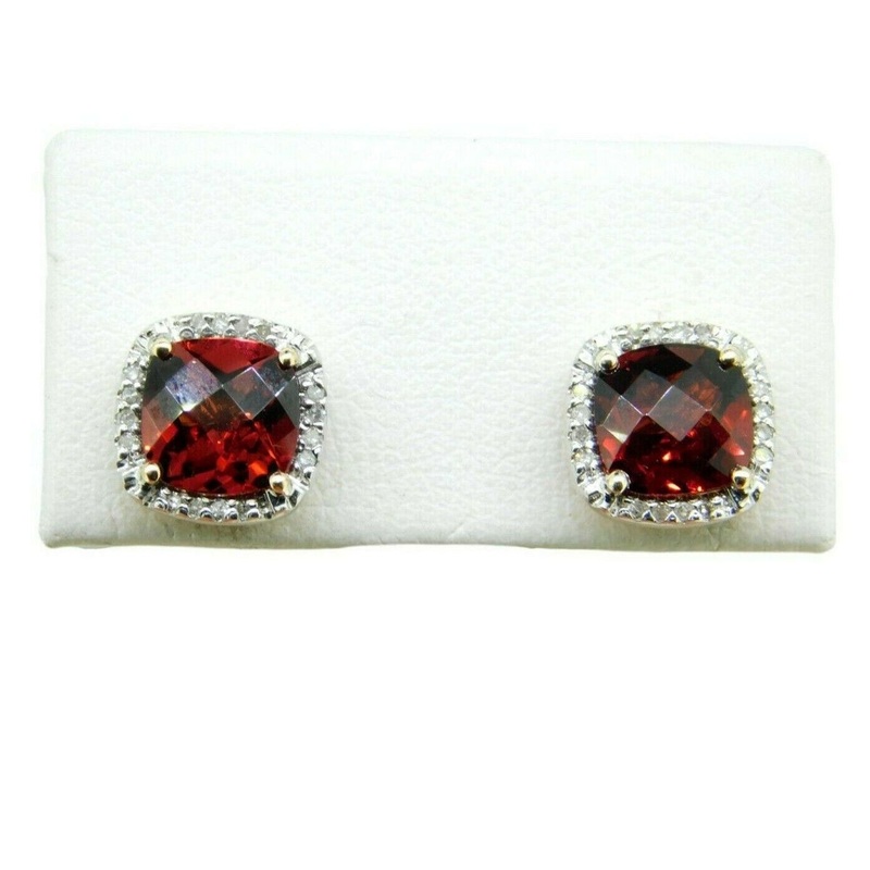 14k Gold Genuine Natural Garnet and Diamond Halo Stud Earrings (#J4664)