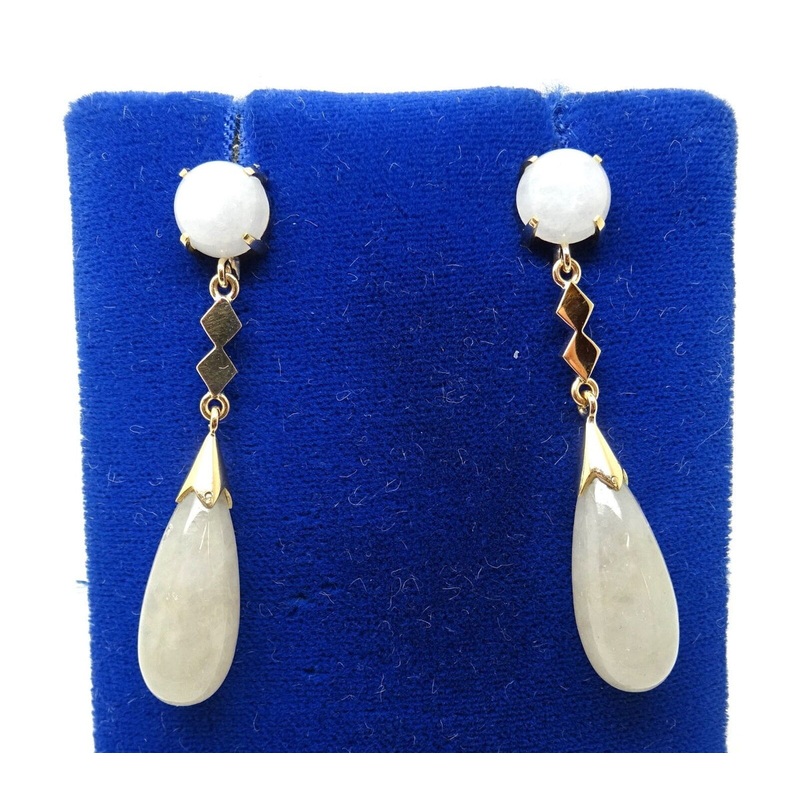 14k Gold White Jade Drop Earrings (#J3779)