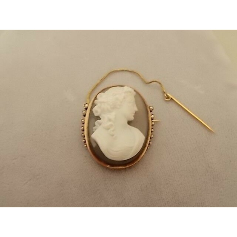 14K Rose Gold Victorian Agate Cameo Pin with Pearl (#J333)