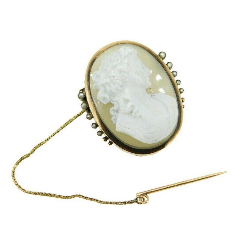 14k Rose Gold Victorian Stone Cameo Pin (#J333)