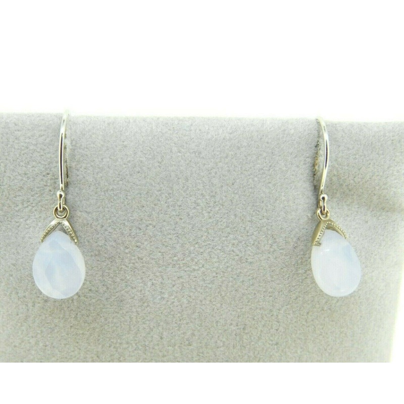 14k White Gold Briolette Genuine Natural Chalcedony Earrings (#J2089)