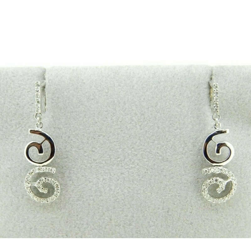 14k White Gold Genuine Natural Diamond Swirl Earrings .25ct (#J726)