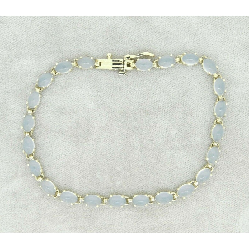 14k White Gold Oval Blue-Gray Genuine Natural Chalcedony Bracelet (#J2113)