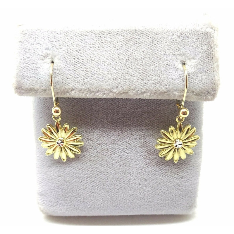 14k Yellow Gold Dangle Daisy Earrings (#J3696)