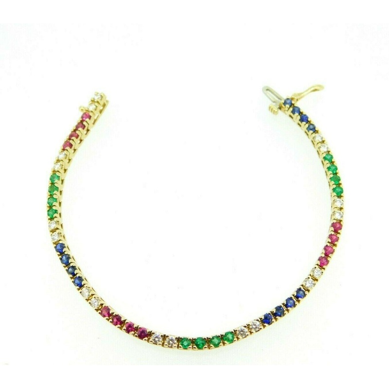 14k Yellow Gold Genuine Natural Ruby Sapphire Emerald Diamond Bracelet (#J1810)