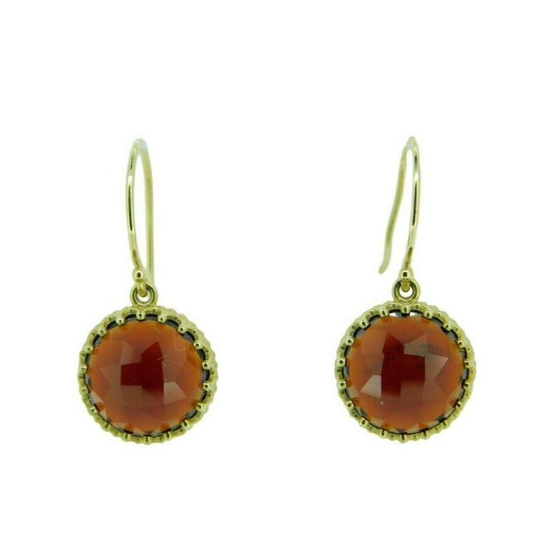 14k Yellow Gold Rose Cut 7 Carat Genuine Natural Garnet Earrings (#J2487)