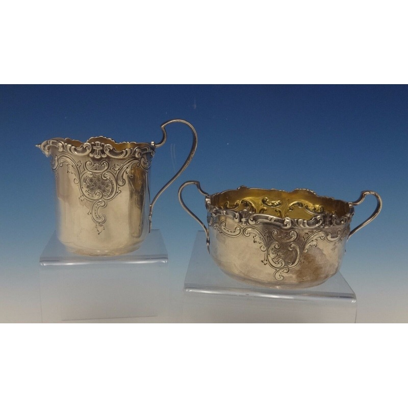 Dominick & Haff Sugar Bowl and Creamer 2pc w/Repoussed Scrollwork #552 (#0350)