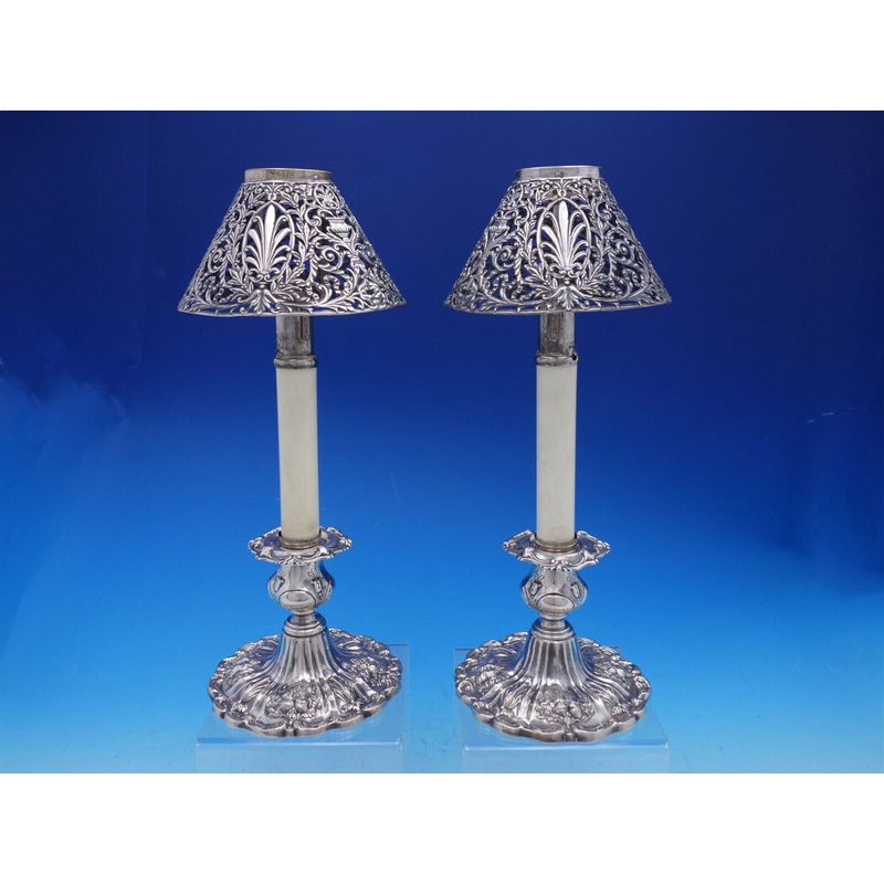 Francis I by Reed & Barton pair of Candlestick #X569 with pierced shades (#4613)