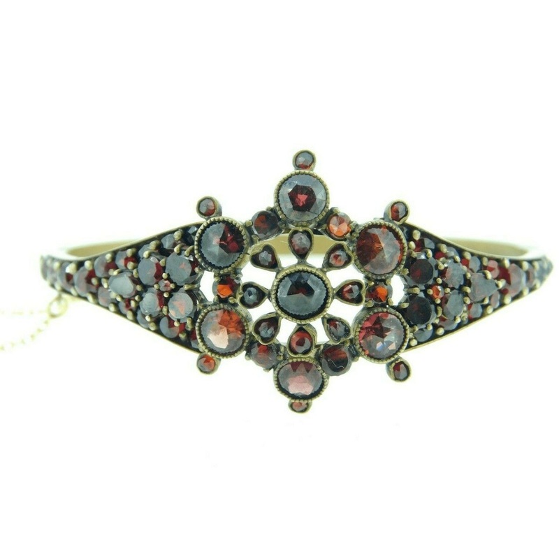 Genuine Natural Bohemian Garnet Bangle Bracelet (#J4342)