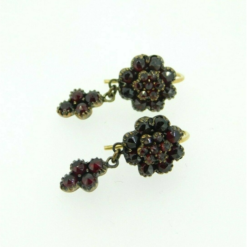 Genuine Natural Bohemian Garnet Drop Earrings w/14k Gold Wire Hooks (#J4509)