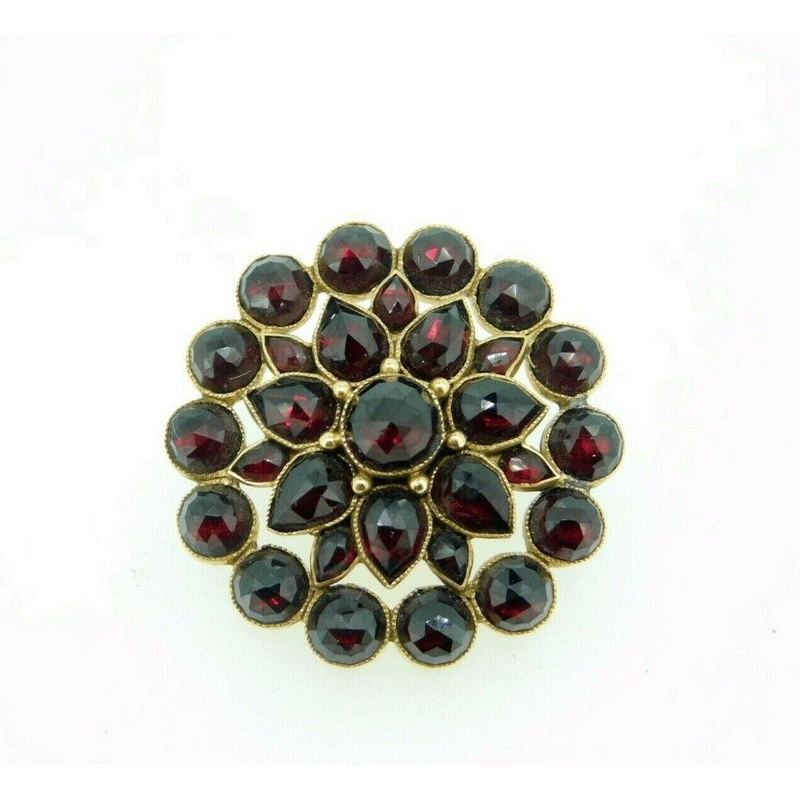 Genuine Natural Bohemian Garnet Pin with Large Rose Cut Garnets (#J4600)