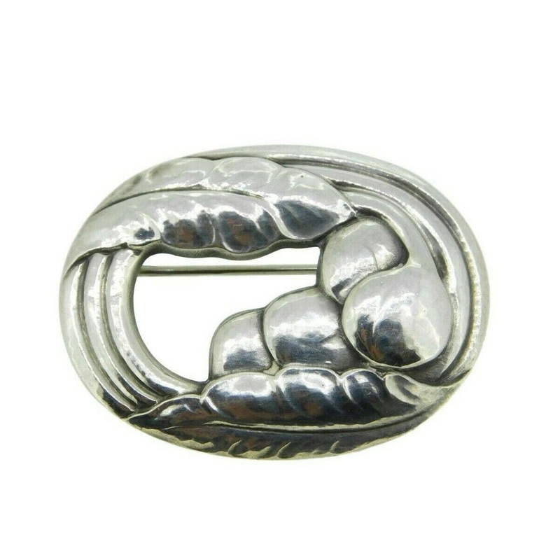Georg Jensen Sterling Pin #18 Hammered Leaves with Berries (#J4658)