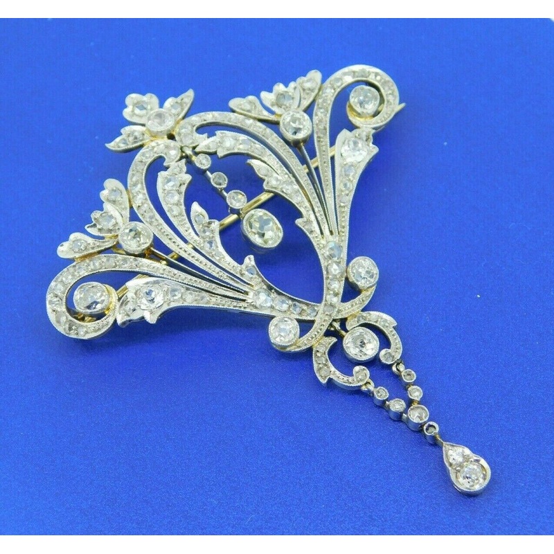 Large 14k Victorian Three Carat Genuine Natural Diamond Pin Pendant (#J3342)
