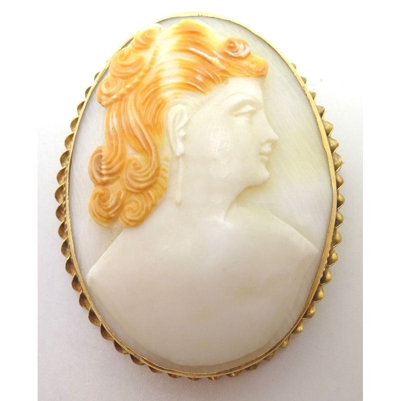 Large Oval 14k Gold Genuine Natural Shell Cameo Pin / Pendant (#J3772)