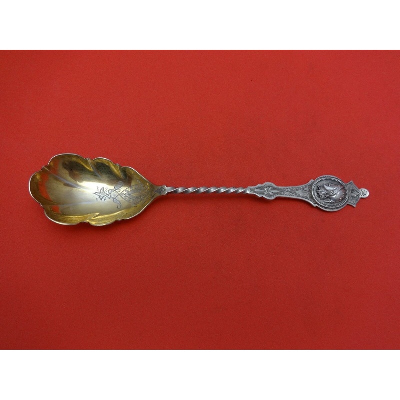 Medallion Coin by Unknown Preserve Spoon Gold Washed Twisted w/Rose 6 7/8"