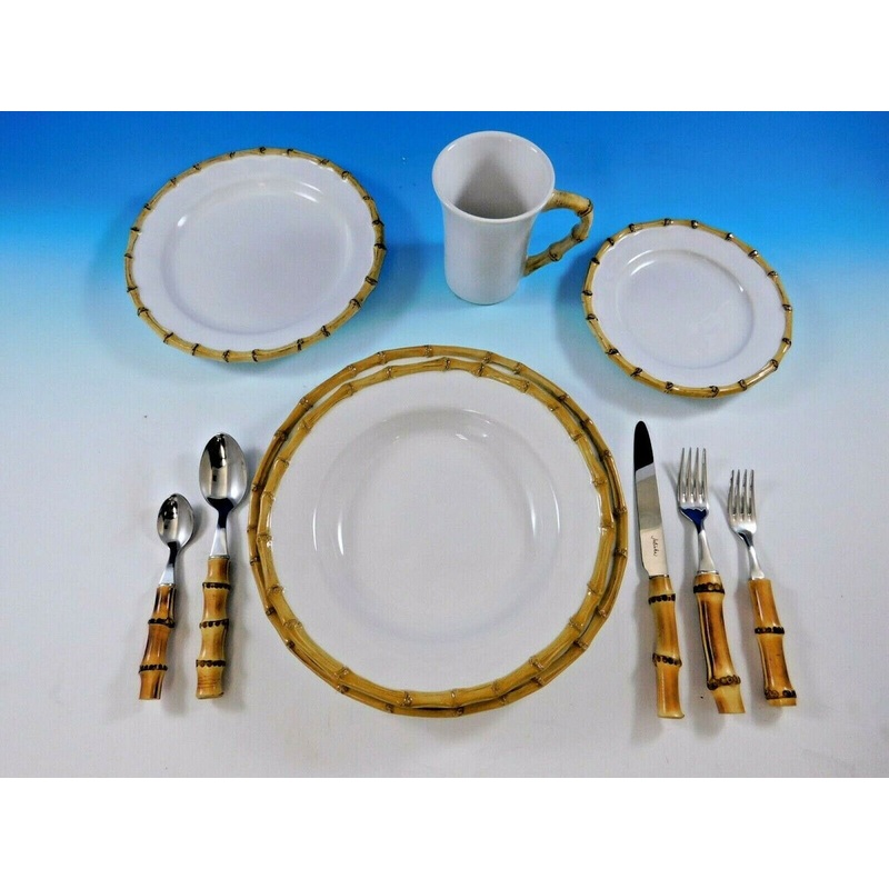Natural Bamboo by Juliska Stainless Steel Complete Flatware and Dinnerware Set