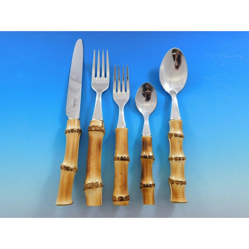 Natural Bamboo by Juliska Stainless Steel Flatware Service for 8 Set New