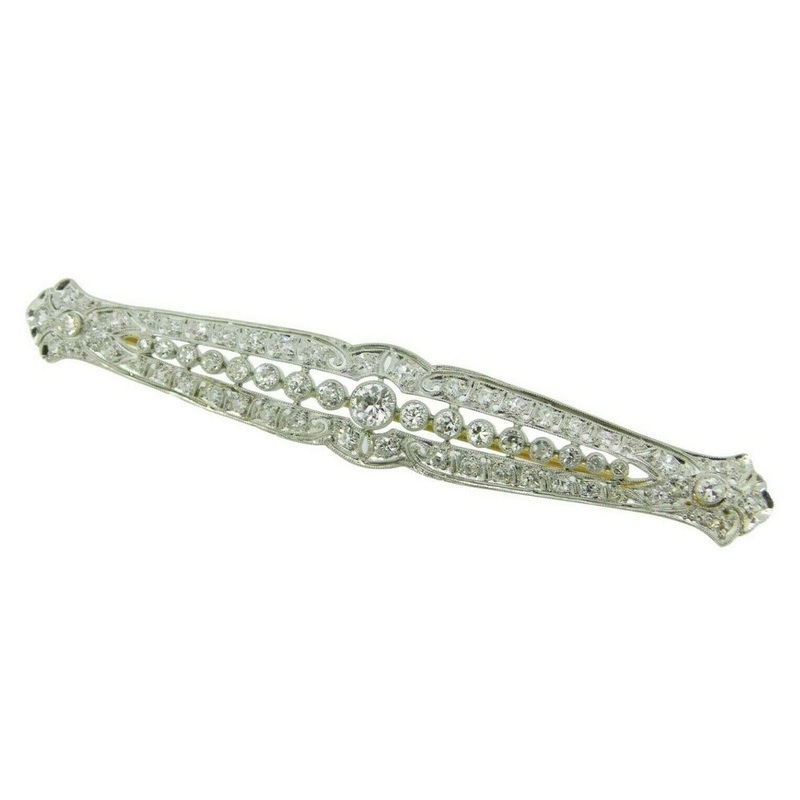 Platinum and 14k Gold Genuine Natural 2.50 Carat Diamond Pin Art Deco (#J4660)