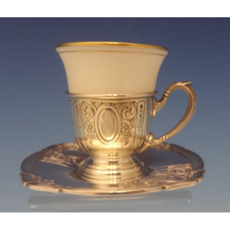 Saint Dunstan Chased by Gorham Sterling Demitasse Cup w/Saucer & Liner (#0611)
